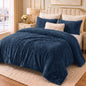 CozyLux Fleece Queen Comforter Set, 3 Piece Winter Warm Black Bedding
