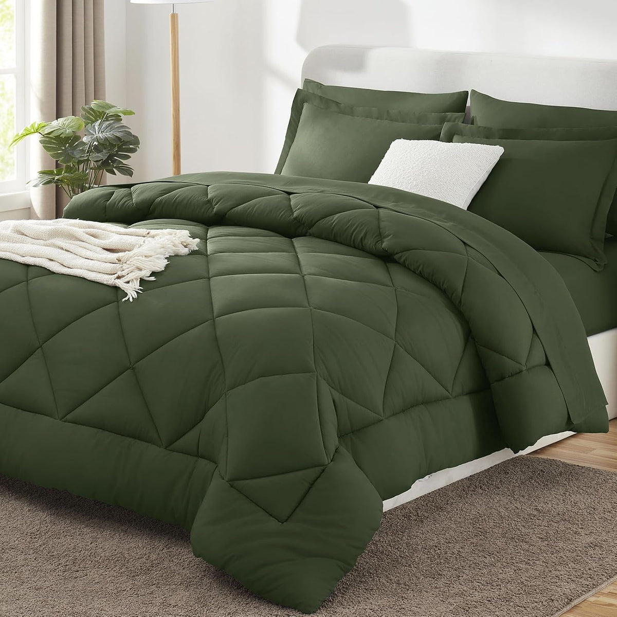 CozyLux Full Comforter Set 82"x86" Dark Grey - 7 Piece Bed in a Bag