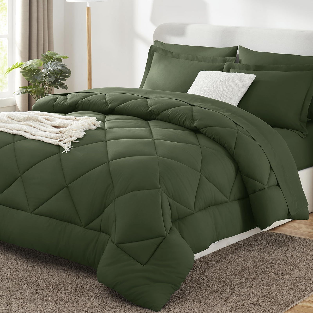 CozyLux Full Comforter Set 82"x86" Burgundy - 7 Piece Bed in a Bag