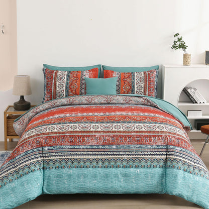 Cottolester Boho Comforter Set Queen Size 8 Piece Bed in a Bag Bohemian Striped Bedding Quilt Set Aqua Paisley Floral Comforter and Sheet Set,Soft Microfiber Complete Bedding Sets for All Season