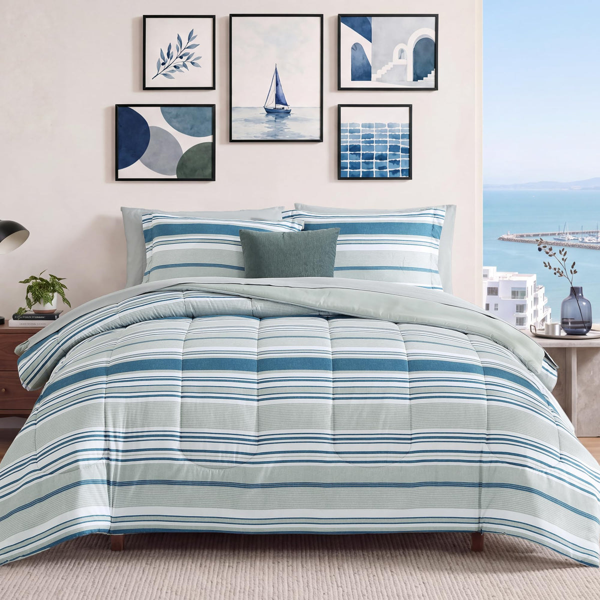 Monbix Full Size Comforter Sets - 7 Pieces Bed in a Bag Full Bedding Set