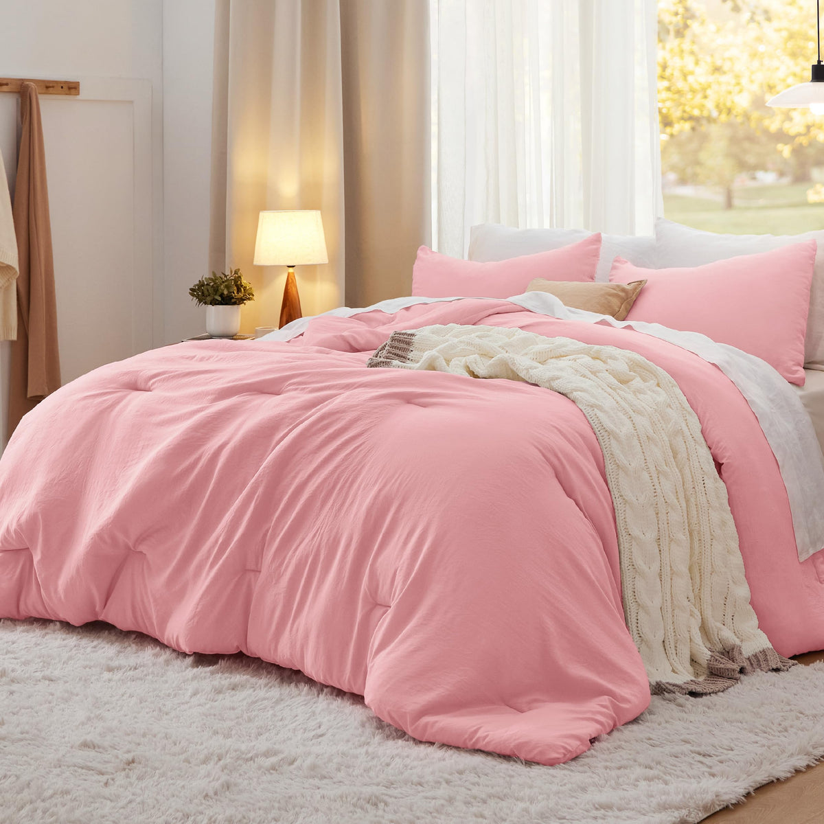 Bedsure King Comforter Set Prewashed Soft Bedding Set 3Pcs Beige 104"x90"