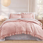 BLOOMHAVEN Queen Comforter Set-7 Pieces Ruffle Bedding with Floral Sheet