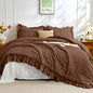 JOLLYVOGUE White Comforters Queen Size, 3 Pieces Ruffle Seersucker Queen Comforter Set for All Season, Lightweight Soft Shabby Chic Bedding Sets for Women（1 Comforter, 2 Pillowshams）