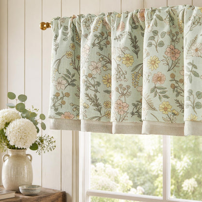 jinchan Linen Valance Curtain Farmhouse 16 Inch 1 Panel Blue on Beige