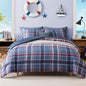 Plaid Full Size Comforter Set Blue Grey 7 Pieces Farmhouse Bed in a Bag