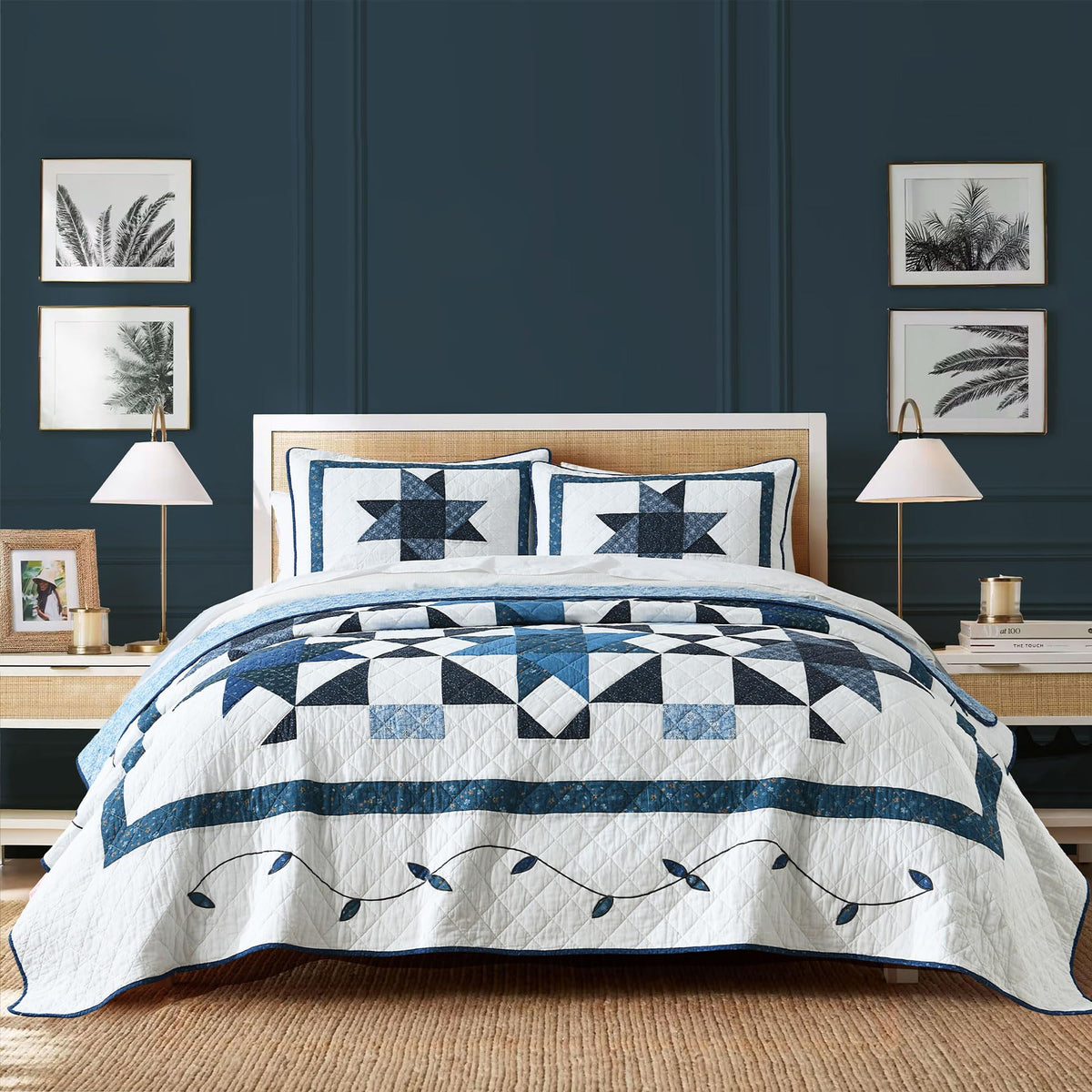 Secgo Queen Comforter Set for Bed - 100% Cotton Quilts Queen Size, Green, Sage Bedspreads (90 * 98 Inch) with 2 Pillow Shams, Patchwork Reversible Lightweight Bedding