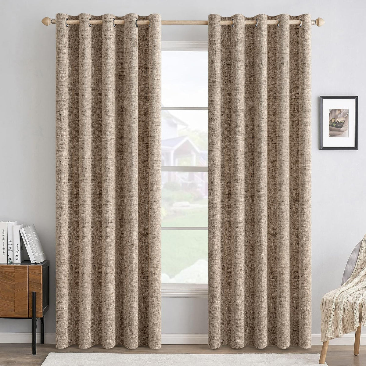 MIULEE 100% Blackout Linen Curtains for Bedroom 52x90 Inches Natural Beige