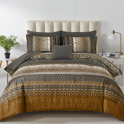 Cottolester Boho Comforter Set Queen Size 8 Piece Bed in a Bag Bohemian Striped Bedding Quilt Set Aqua Paisley Floral Comforter and Sheet Set,Soft Microfiber Complete Bedding Sets for All Season