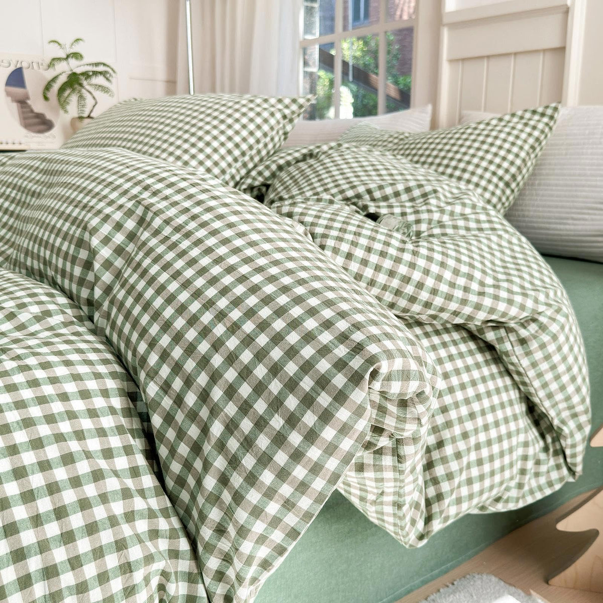 LifeTB Queen Comforter Set Fluffy Plaid Checkered Pattern Modern Style Geometric Comforter with 2 Pillow Shams Grid Plaid Bedding Comforter for Boys Men All Season Queen Size Bed Comforter Set