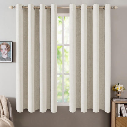 MIULEE 100% Blackout Linen Curtains for Bedroom 52x90 Inches Natural Beige