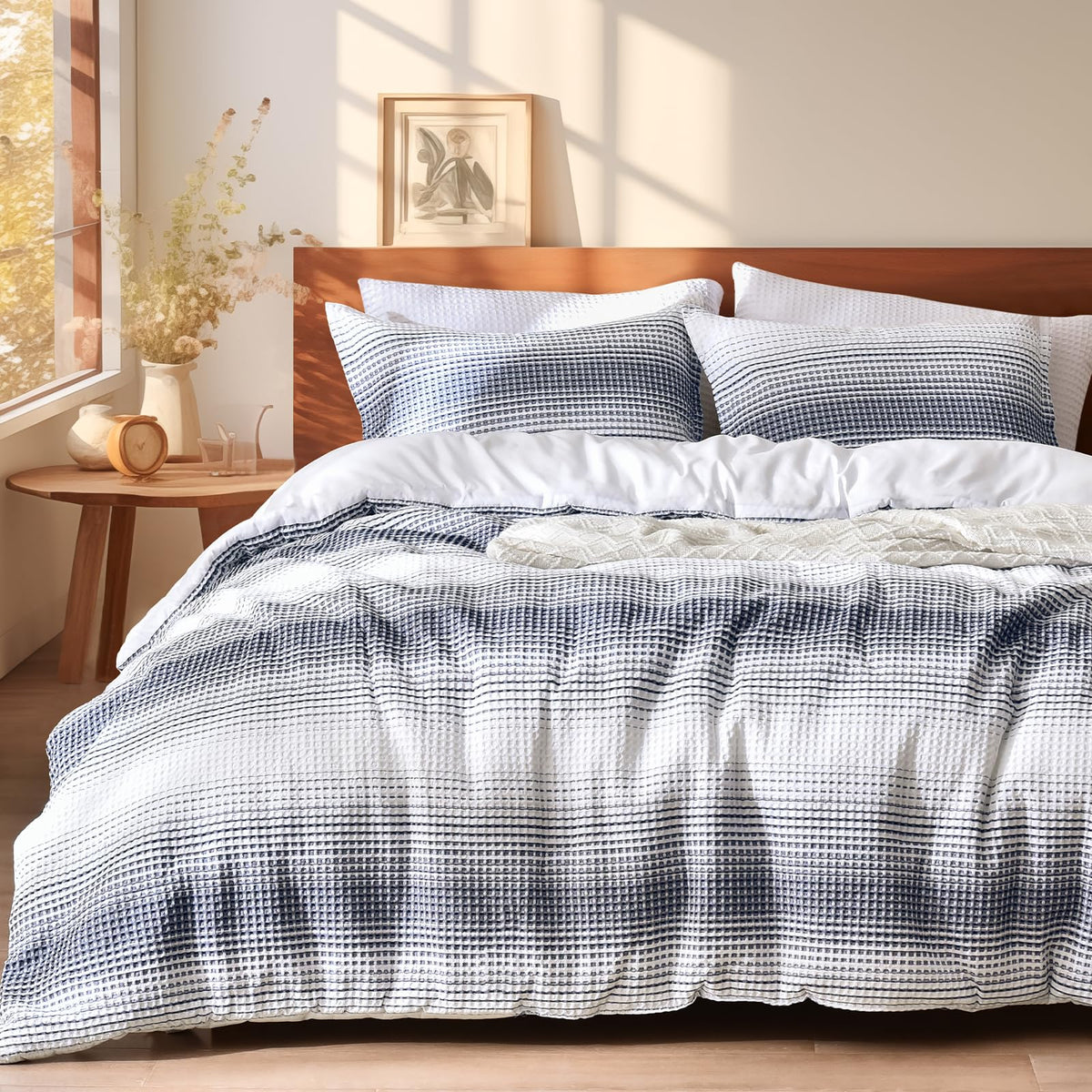 PHF Ultra Soft Waffle Comforter Set 3 Pieces King, Linen