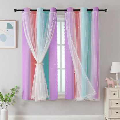 XiDi Curtains for Girls Bedroom Decor, Rainbow Blackout Curtains for Kids/Little Girl Room Decor, Unicorn Wall Decals,Pink Purple Green,63 x 34 inches,1 Panel