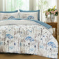 Yiran Queen Comforter Set, 7 Piece Floral Dark Green Dandelion Bed in a Bag