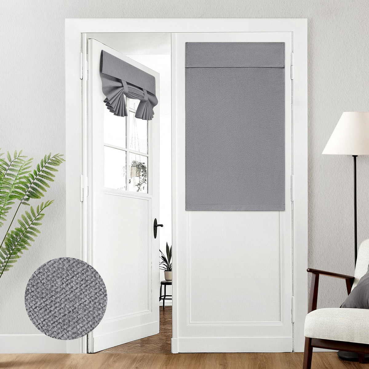 HOMEIDEAS 100% Blackout Linen Door Curtains for French Door 26x68 Inch