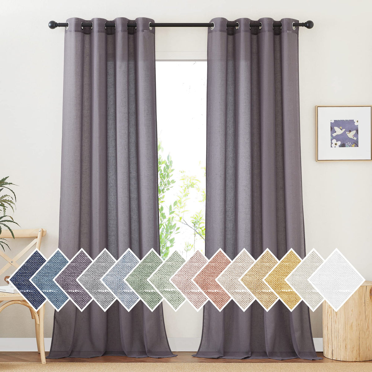 NICETOWN Semi Sheer Linen Ivory Curtains for Bedroom, W52xL84, 2 Panels