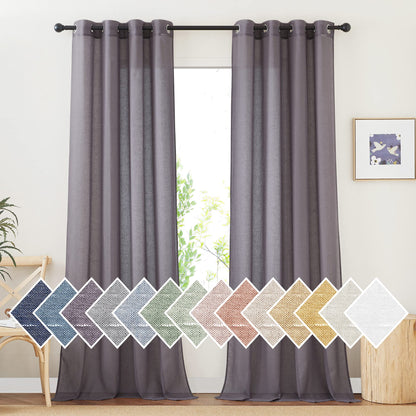 NICETOWN Semi Sheer Linen Ivory Curtains for Bedroom, W52xL84, 2 Panels