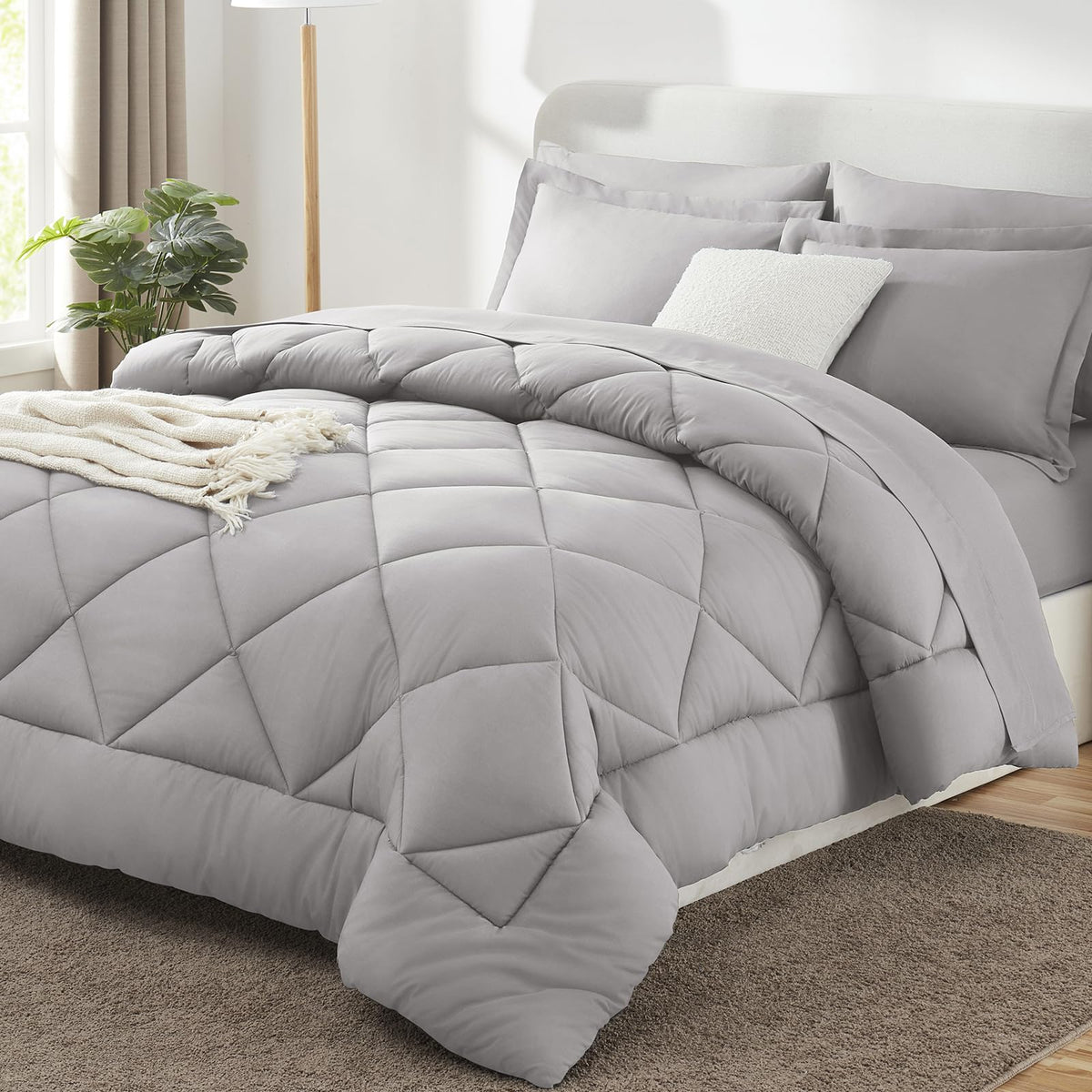 CozyLux Full Comforter Set 82"x86" Dark Grey - 7 Piece Bed in a Bag