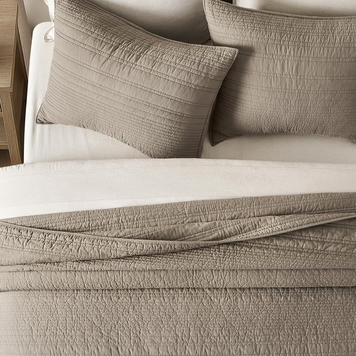 EVERGRACEHOME 100% Cotton Modern Lines Quilt Set King Size, Stone Taupe