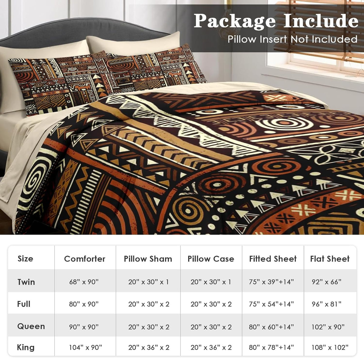 Pamnest Queen Comforter Set with Sheets, 7 Pieces Vintage Tribal Bedding