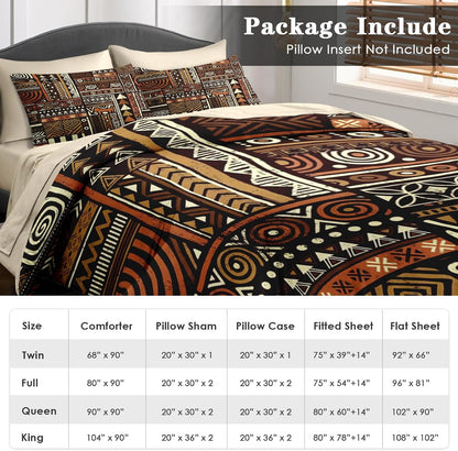 Pamnest Queen Comforter Set with Sheets, 7 Pieces Vintage Tribal Bedding