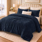 CozyLux Fleece Queen Comforter Set, 3 Piece Winter Warm Black Bedding