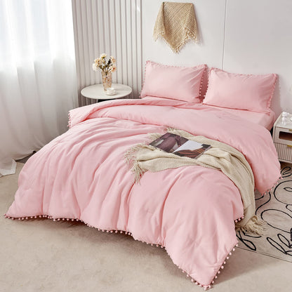 PERFEMET 5 Pieces Lavender Purple Comforter Set Twin Girls Pom Bedding Sets