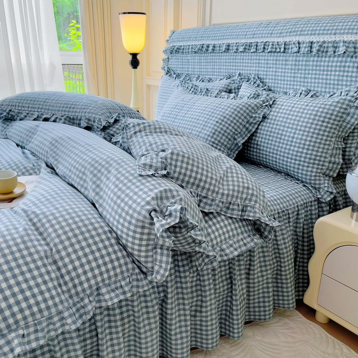 LifeTB Queen Comforter Set Fluffy Plaid Checkered Pattern Modern Style Geometric Comforter with 2 Pillow Shams Grid Plaid Bedding Comforter for Boys Men All Season Queen Size Bed Comforter Set
