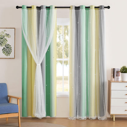 XiDi Blackout Curtains for Girls Bedroom Decor Pink Kids Rainbow Curtains