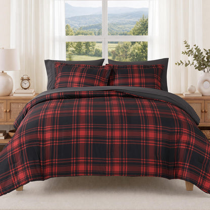 MaiRêve Plaid Queen Comforter Set Navy Blue 7 Pieces Bed in a Bag