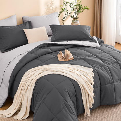 MUXHOMO Queen Comforter Set with Sheets Brown - 7 Pieces Bed in a Bag