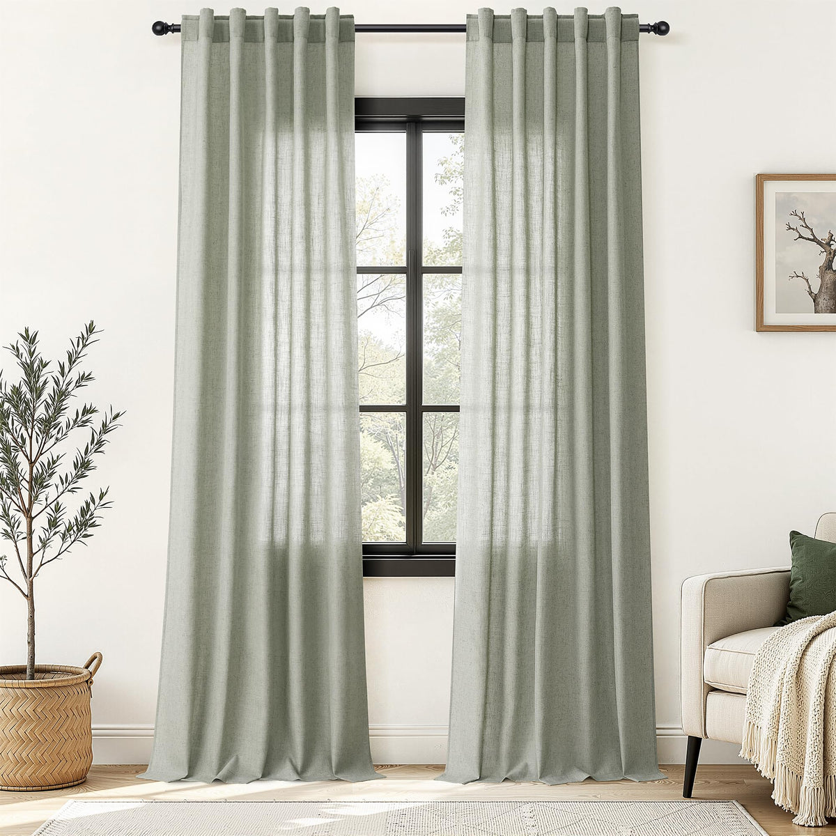 Nanspring Linen Kitchen Window Curtains Over Sink for Cafe 36x36 Inch Cream