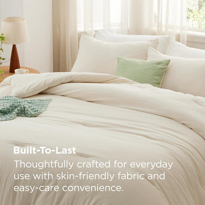 Bedsure Queen Comforter Set Prewashed Soft Bedding Set 3Pcs Cream 90"x90"