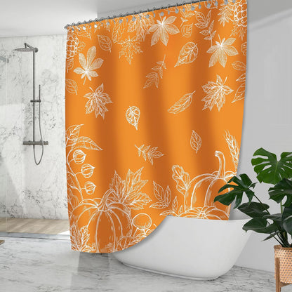 Fall Leaves Shower Curtain, Pumpkins Curtain for Bathroom, Happy Fall Yall Orange Autumn Waterproof Bath Curtains with Hooks for Decorations, 71x71 Inches