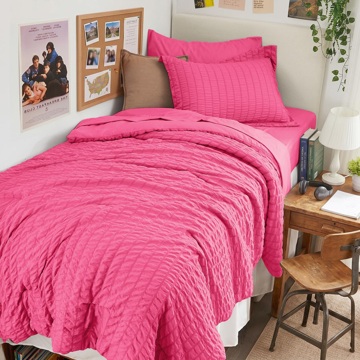 Queen Comforter Set - 7PCS Bed in a Bag, Seersucker Bedding Set, Beige