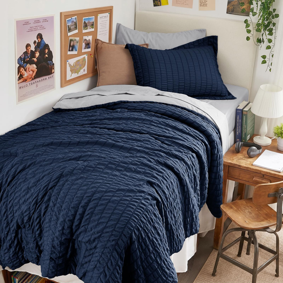Queen Comforter Set - 7PCS Bed in a Bag, Seersucker Bedding Set, Beige