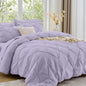 Sasttie Queen Comforter Set, 7-Piece Bed in a Bag, Pintuck Bedding Sets for All Season, Includes Comforter, Flat Sheet, Fitted Sheet, Pillowcases and Pillowshams, Beige
