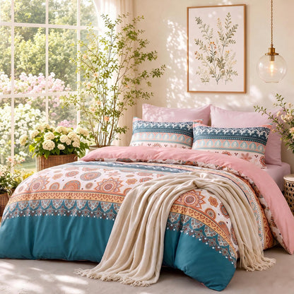 MUXHOMO Queen Comforter Set, 7-Piece Floral Bed in a Bag, Sage Green
