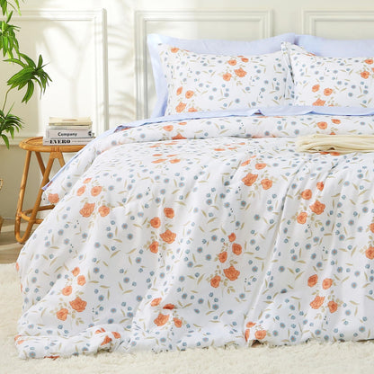MUXHOMO Queen Comforter Set, 7-Piece Floral Bed in a Bag, Sage Green