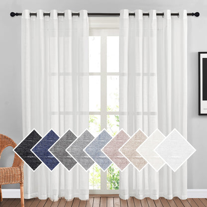 NICETOWN Semi Sheer Linen Ivory Curtains for Bedroom, W52xL84, 2 Panels