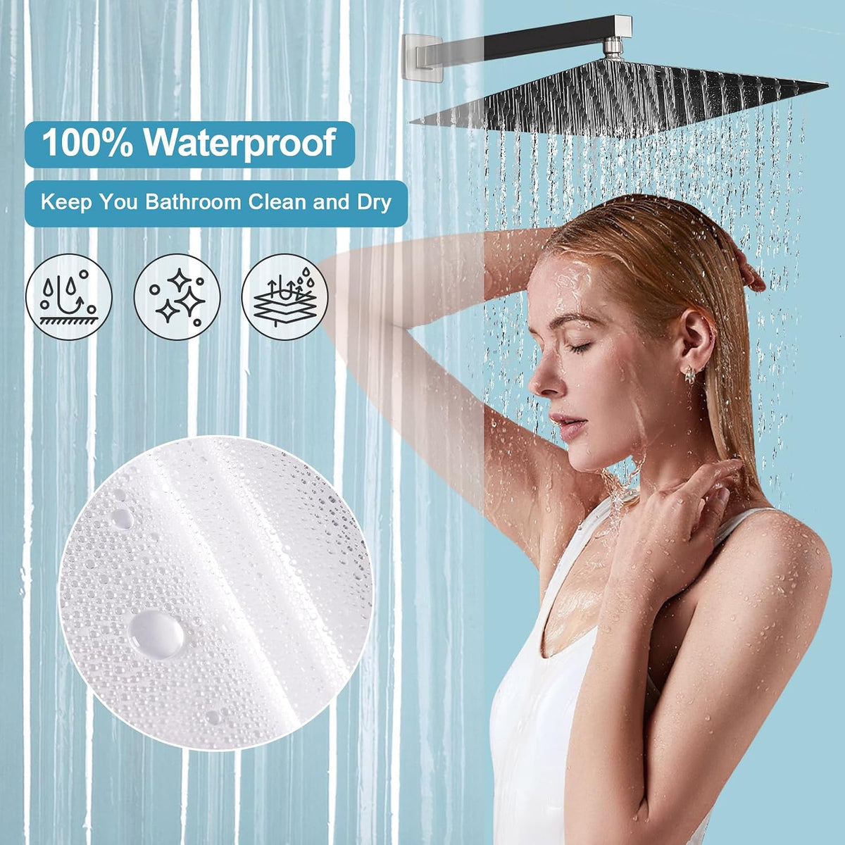 EurCross Clear Shower Curtain Liner Short Length 68 inches with 5 Magnets, Waterproof PVC-Free 9G Heavy Duty PEVA Shorter Transparent Shower Curtain 72 x 68 inch Without Hooks