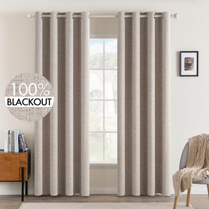 MIULEE 100% Blackout Linen Curtains for Bedroom 52x84 Inches Natural Beige