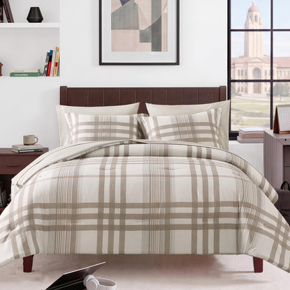 MaiRêve Plaid Queen Comforter Set Navy Blue 7 Pieces Bed in a Bag
