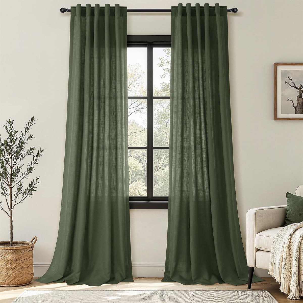 Nanspring Linen Kitchen Window Curtains Over Sink for Cafe 36x36 Inch Cream