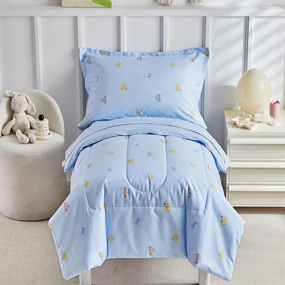 DuShow Floral 4 Piece Girls Toddler Bed Comforter Set Pink Flower Reversible Toddler Bedding Set Soft Baby Crib Bed Sheets Set in a Bag | Include Quilt Comforter,Flat Sheet,Fitted Sheet,Pillowcase