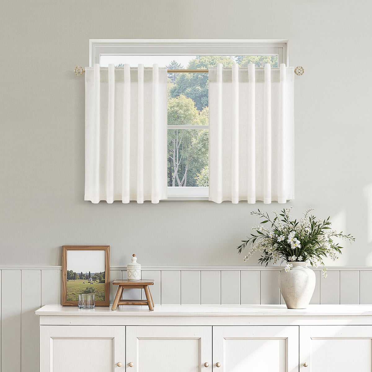 Nanspring Linen Kitchen Window Curtains Over Sink for Cafe 36x36 Inch Cream