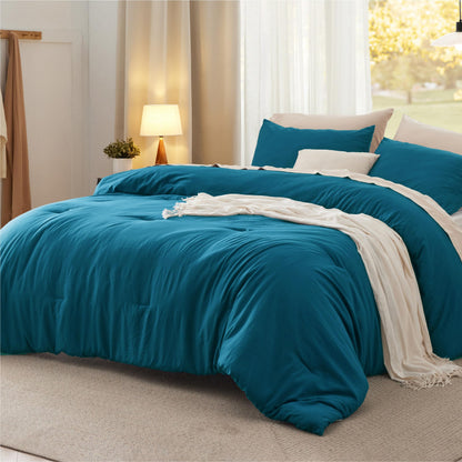 Bedsure Queen Comforter Set Prewashed Soft Bedding Set 3Pcs Beige 90"x90"