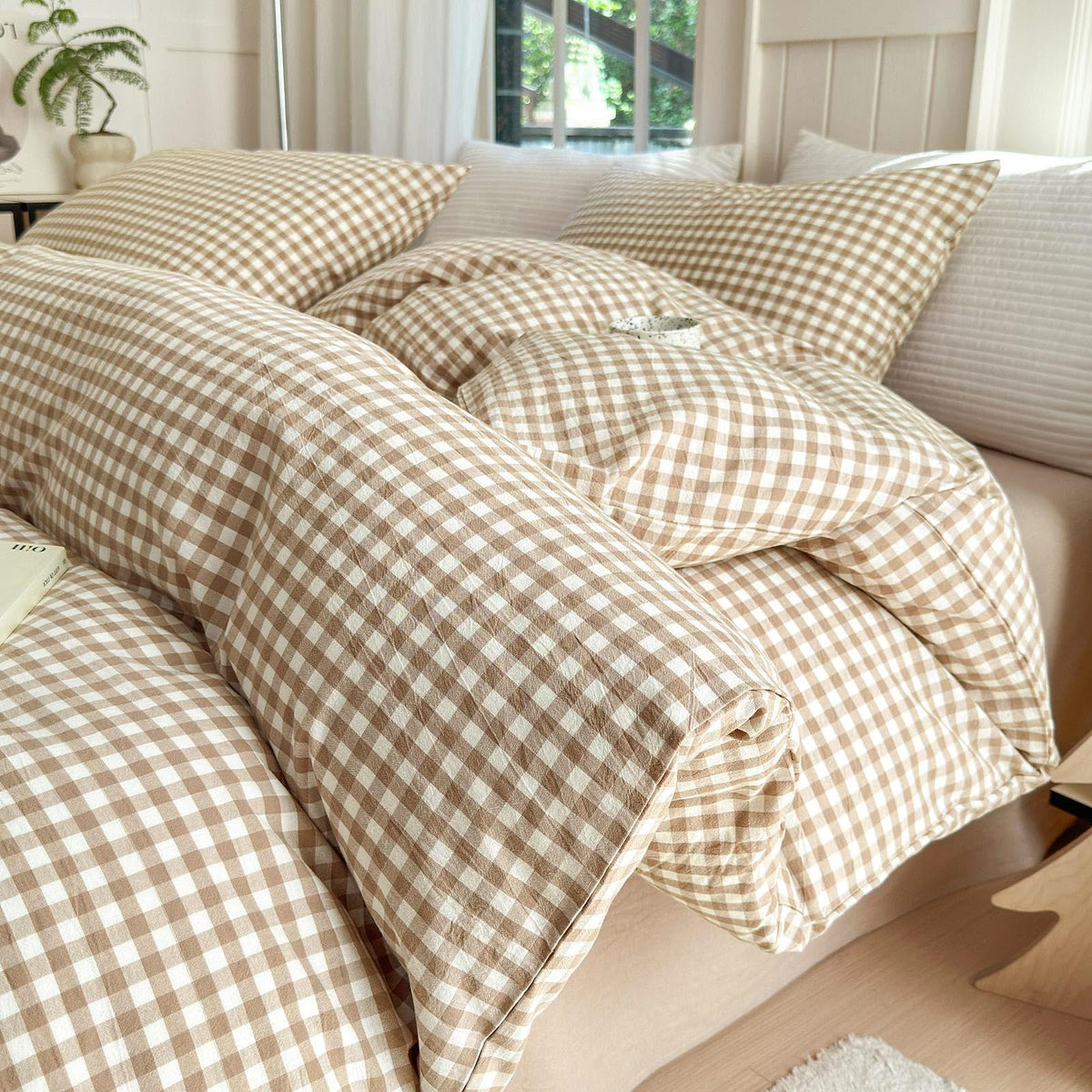 LifeTB Queen Comforter Set Fluffy Plaid Checkered Pattern Modern Style Geometric Comforter with 2 Pillow Shams Grid Plaid Bedding Comforter for Boys Men All Season Queen Size Bed Comforter Set