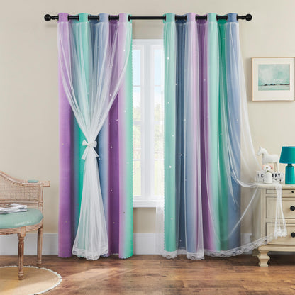 XiDi Blackout Curtains for Girls Bedroom Decor Pink Kids Rainbow Curtains