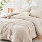 Queen Comforter Set - 7PCS Bed in a Bag, Seersucker Bedding Set, Beige